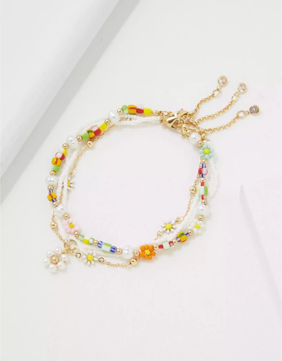 Bijoux American Eagle AEO Floral Beaded Anklet 3-Pack Multicolore Femme | YDY-19898125